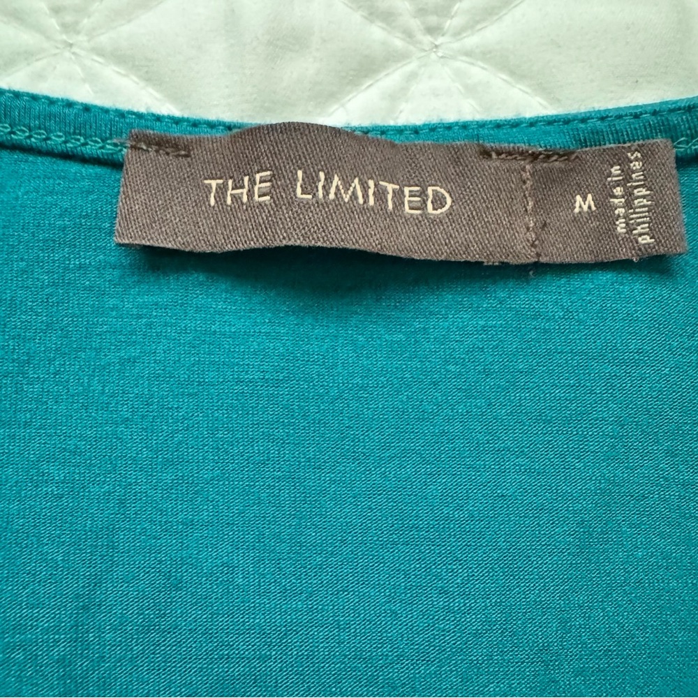 The Limited Teal Blue Sequin Front Racer Back Tank Top Side Ruched Size M - Picture 2 of 13